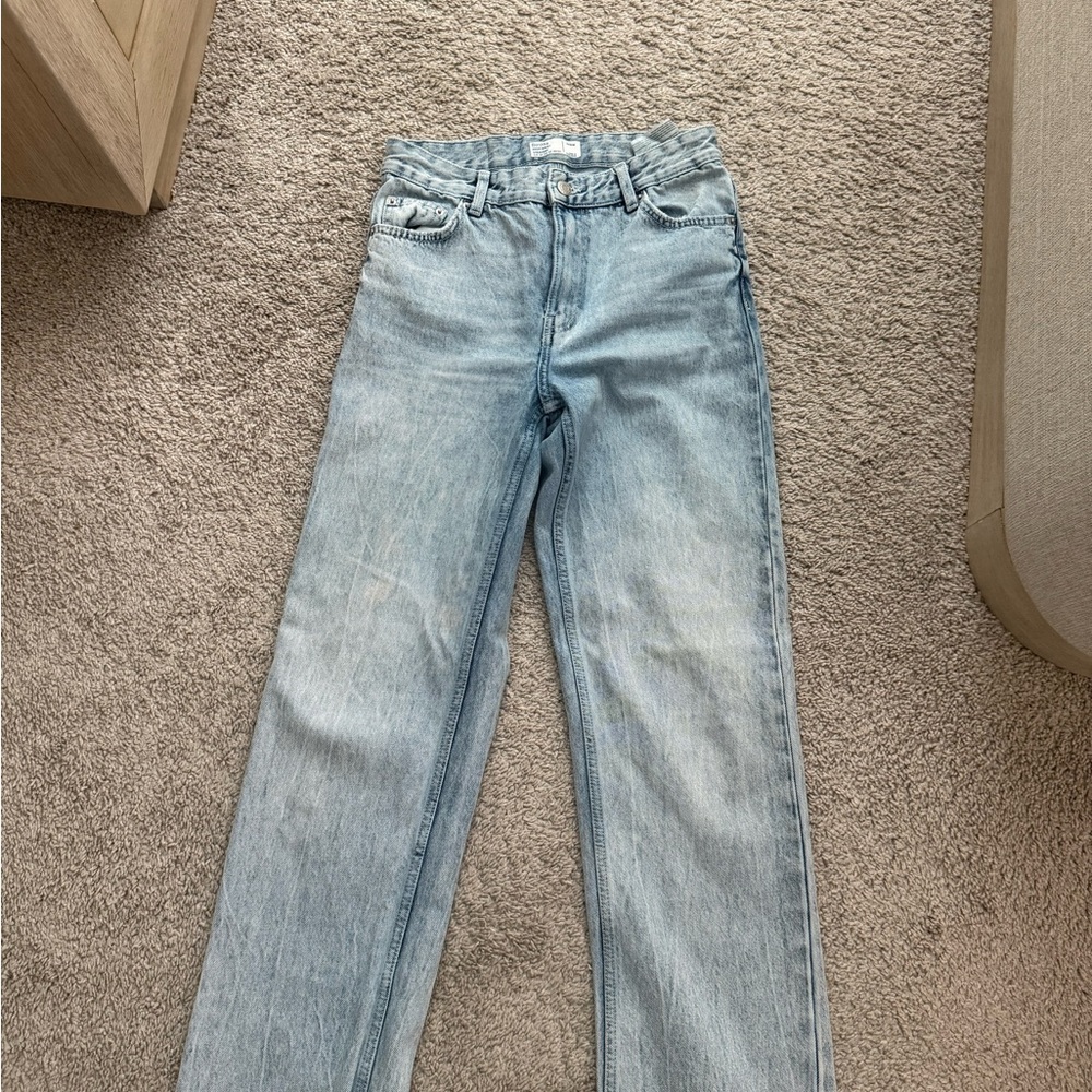 Bershka High waist straight Light Blue Women's Jeans